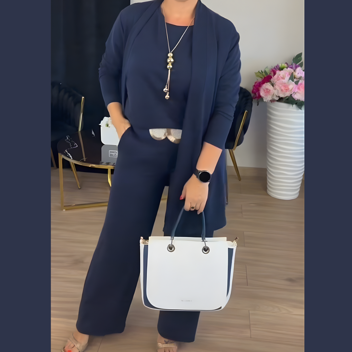Icone™ ClassySet: Stylish Women's 3-Piece Long Cardigan and Pants Elegant Set