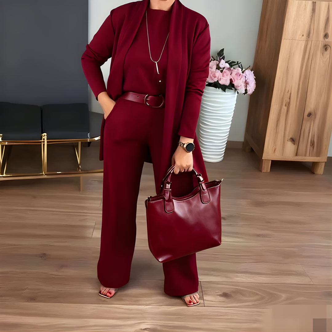 Icone™ ClassySet: Stylish Women's 3-Piece Long Cardigan and Pants Elegant Set
