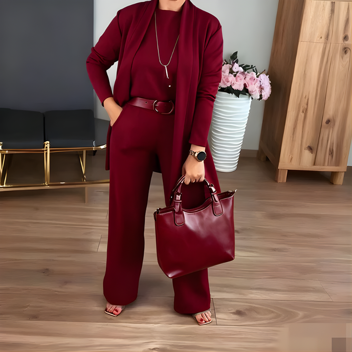 Icone™ ClassySet: Stylish Women's 3-Piece Long Cardigan and Pants Elegant Set