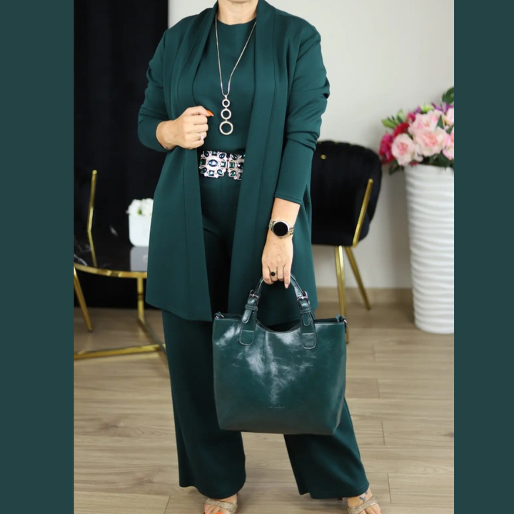 Icone™ ClassySet: Stylish Women's 3-Piece Long Cardigan and Pants Elegant Set