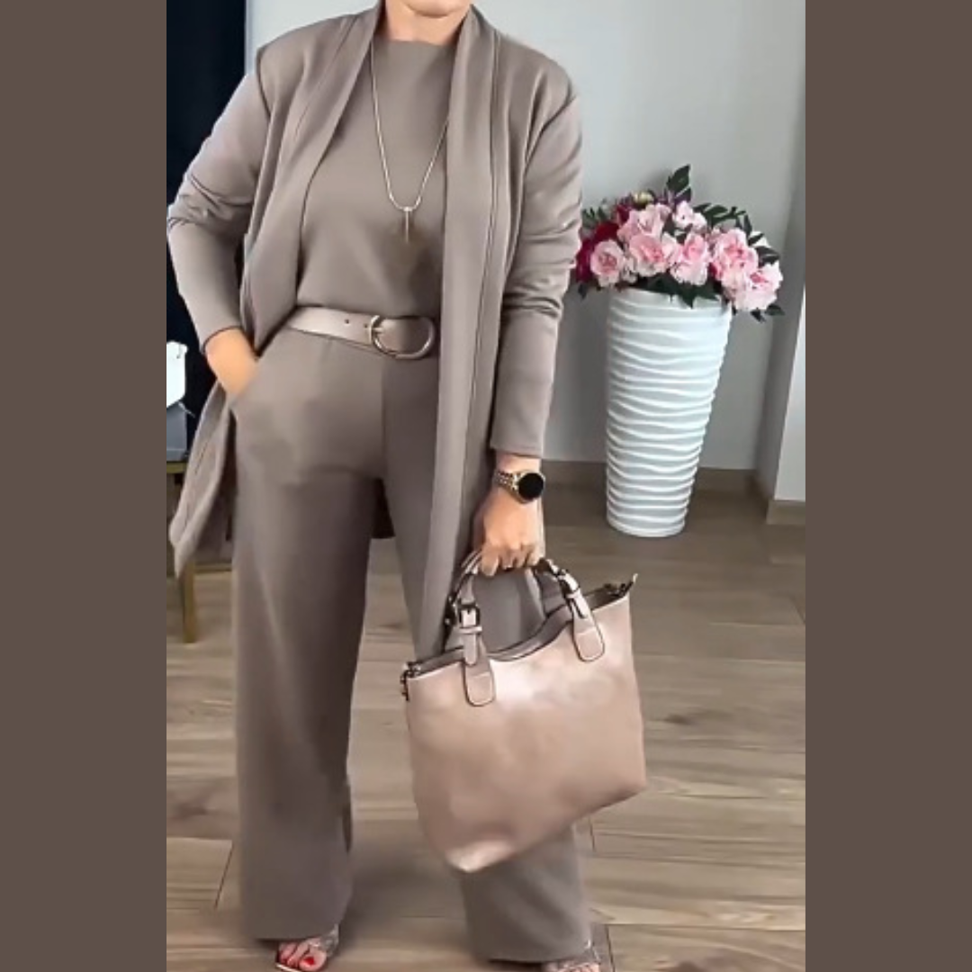 Icone™ ClassySet: Stylish Women's 3-Piece Long Cardigan and Pants Elegant Set