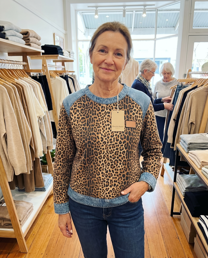 Leopard Print Patchwork Denim Jumper
