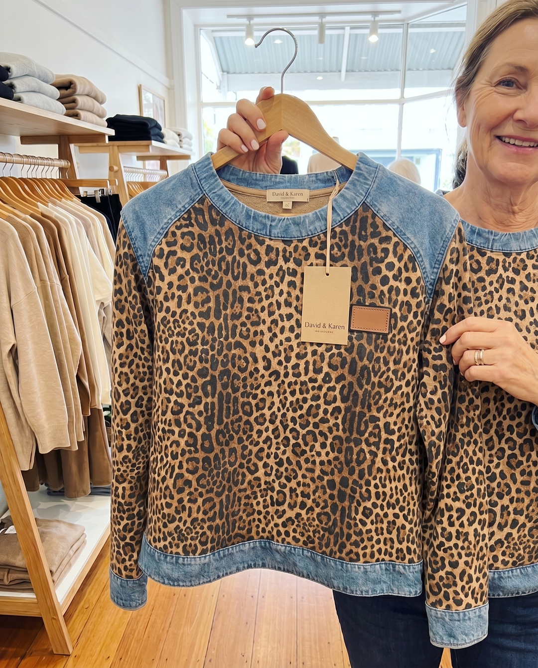 Leopard Print Patchwork Denim Jumper