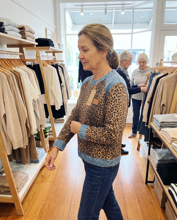 Leopard Print Patchwork Denim Jumper