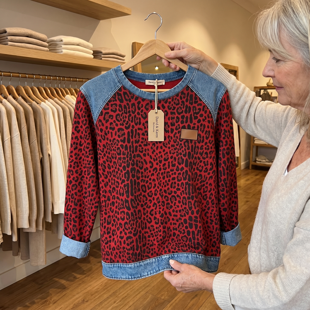 Leopard Print Patchwork Denim Jumper