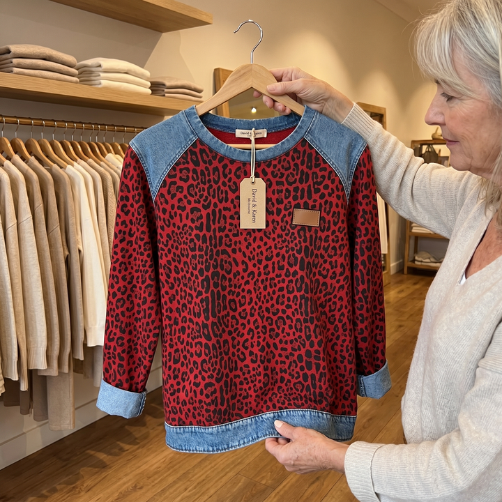 Leopard Print Patchwork Denim Jumper