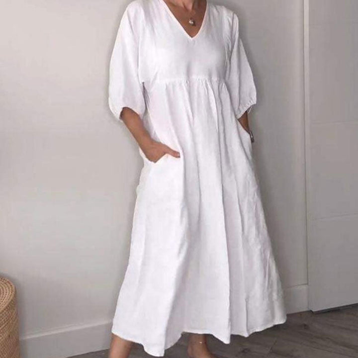 Loose Fit V Neck Midi Dress Lightweight Comfortable