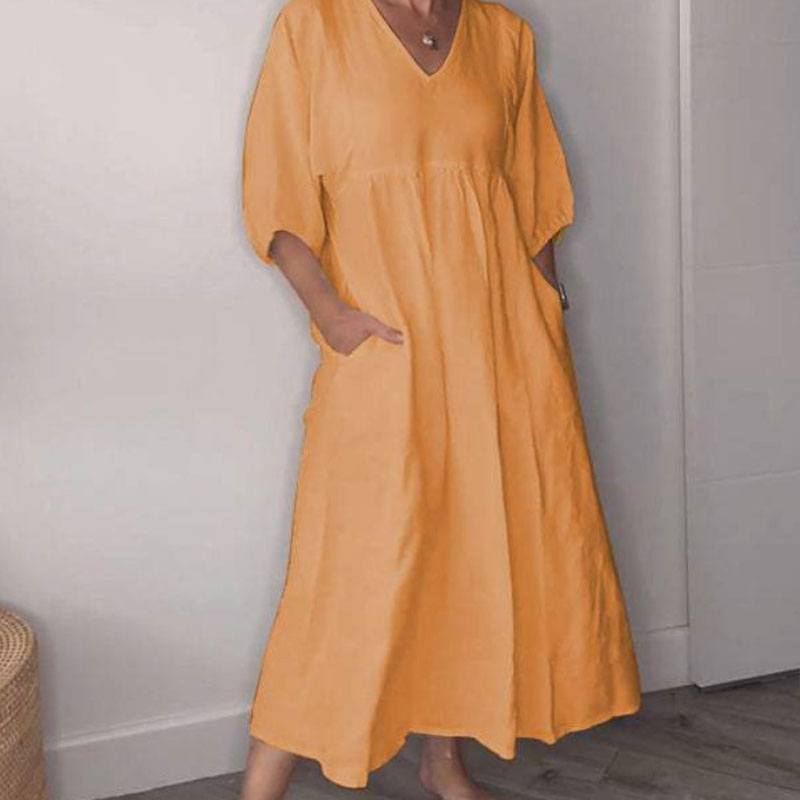 Loose Fit V Neck Midi Dress Lightweight Comfortable