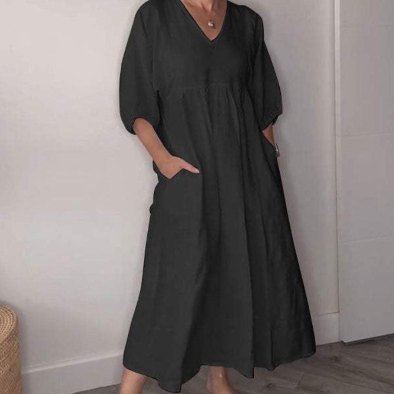 Loose Fit V Neck Midi Dress Lightweight Comfortable